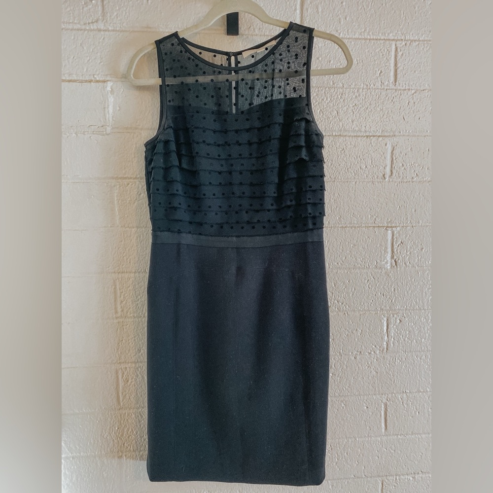 Anne Taylor LOFT Little Black Dress with Sheer Polka Dot Top, size 2